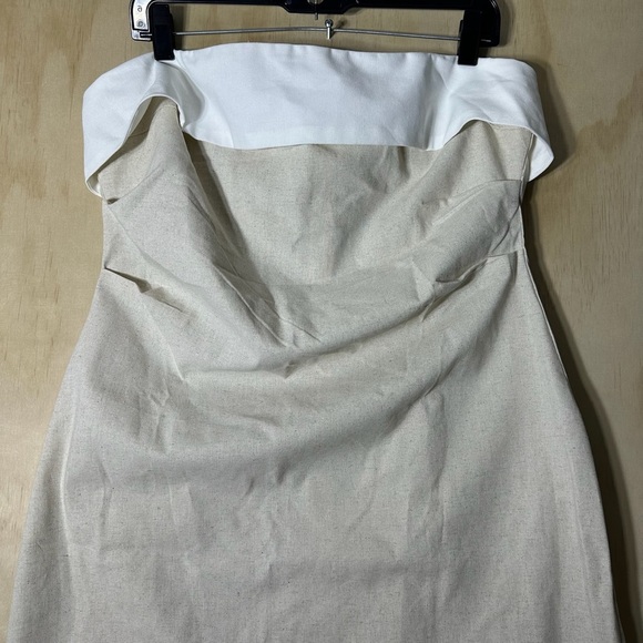 Cider LINEN-BLEND COLLARLESS SOLID SPLIT RUCHED ZIPPER MIDI DRESS - Picture 2 of 12